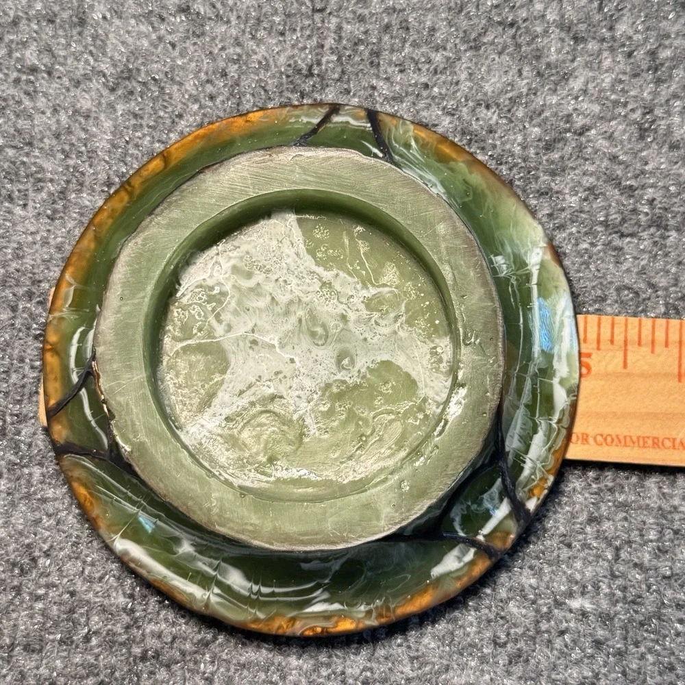 VTG‎ MCM Lucite Marbled Green 60s Pressed Flowers ToothbrushSoap Trinket Vanity